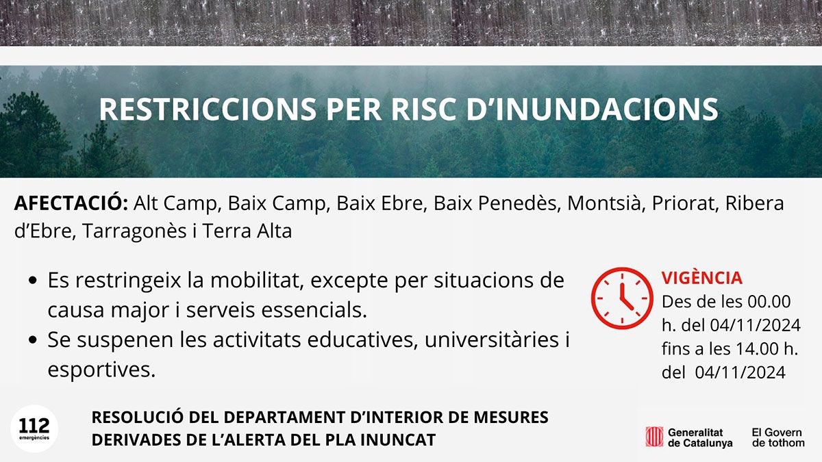 Les restriccions entren en vigor este diumenge a la mitjanit.