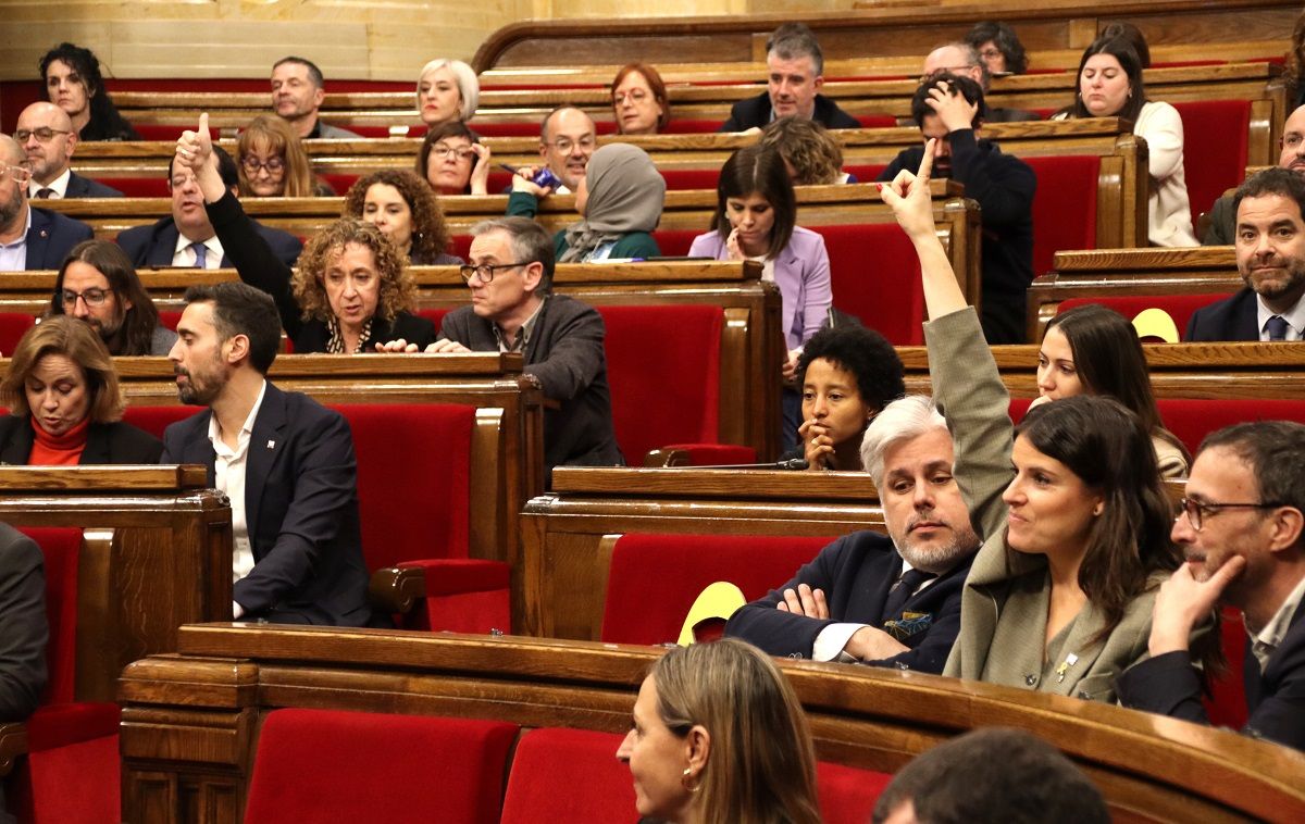 Votació de les mocions al ple de Parlament, amb Mònica Sales alçant la ma.